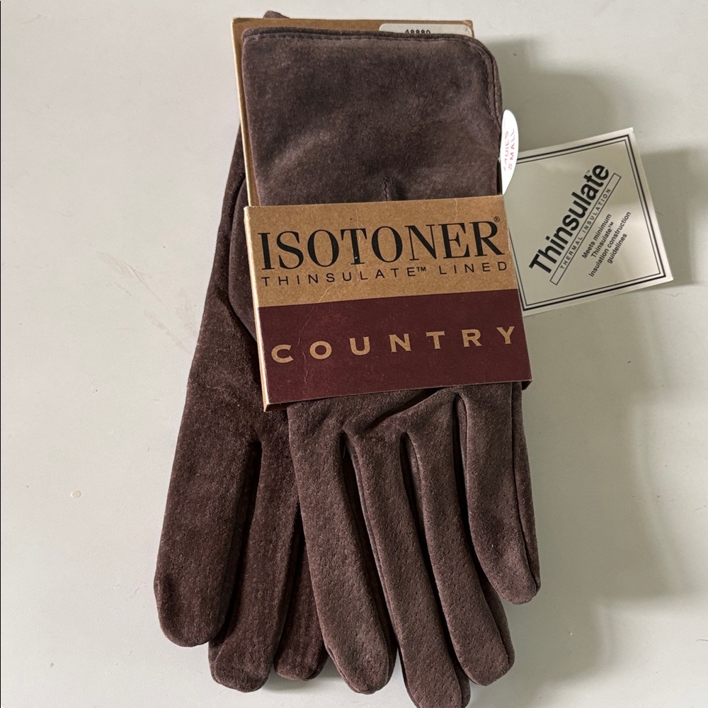 isotoner Country Suede gloves  Dark Brown Thinsulate-Lined  ladies size S  NWT